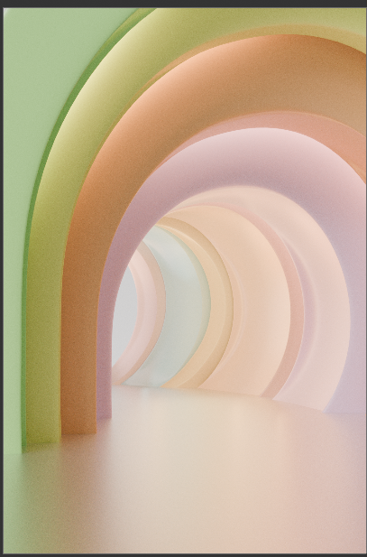 Pastel 3D arches forming a softly lit tunnel